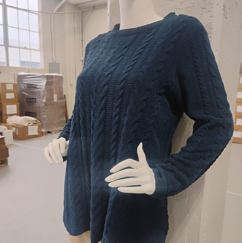 J.Jill Hague Blue Cable Knit Chenille Sweater